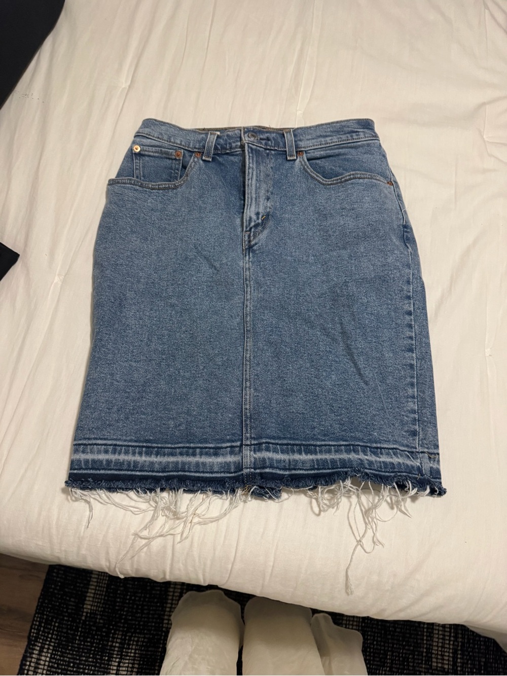 Levi's Light Blue Denim Midi Skirt with Frayed Hem